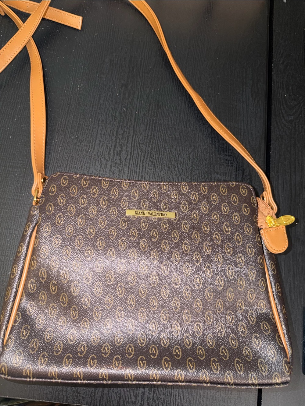 Gianni Valentino Monogram Shoulder/Crossbody Bag โ Brown & Tan โ Gold Hardware